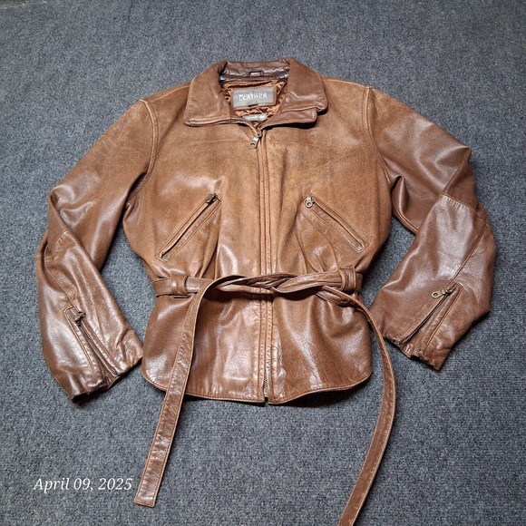 VTG Wilsons Leather Belted Tie Front Brown Leather Jacket Women Large Zip Out - Picture 1 of 8